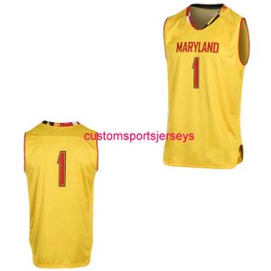 Mens Maryland Terrapins Gold #1 Basketball Jersey Men Women Youth XS-6XL