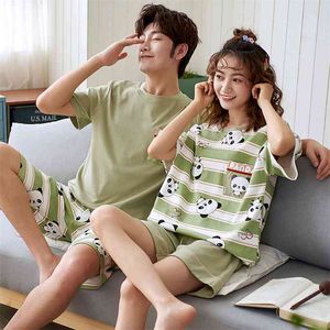 Casal de algodão de verão pijama dos desenhos animados pijama femmel shorts pijama para mulheres e homens lazer casal matching noite terno plus tamanho 210330