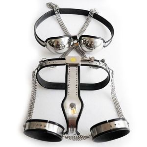 3pcs / set Kvinnlig kyskhetsbälte Rostfritt stål Bra Lår Ring Metall Kyskhet Device Sex Erotisk Toy för Kvinnor Slave Bondage Fetish 0424