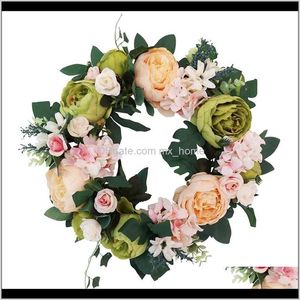 Festive Party Supplies Home Gardenartificial Flowers Peony Wreath - With And Green Leaves For Front Door Office Wall Garden Wedding Festival