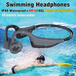 IPX8 Vattentät Swimminghörlurar Bluetooth Trådlös hörlurar MP3-spelare 16GB Benledning Headset HD-samtal Running Dykning Stereo Sport Högtalare Mikrofon