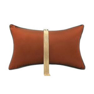 Cushion Decorative Pillow Light Luxury Gold Metal Tassel Cushion Cover Solid Orange Grey Blue Waist Case Home Decor Cojines Sofa Cushions