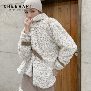 Leopard Print Faux Fur Hood Куртка для Женщин с капюшоном пушистые зимние моды пальто и куртки теплые верхняя одежда 210427