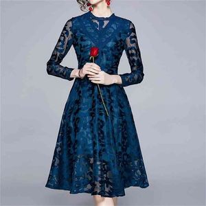 Women Summer Dress Clothes fashionable style sexy slim thin waist lace hollow out splicing big pendulum dress 210603