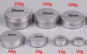 5 10 15 30 60 100 150 200 250 ml Tomma aluminium Kosmetiska behållare Pot Lip Balm Jar Tenn för kräm salva handkräm packagin