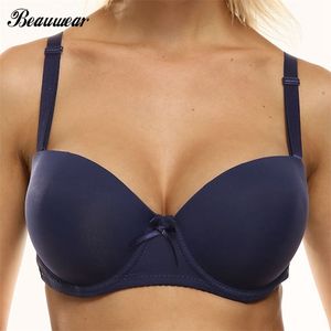 Beauwear Kvinnor Sexiga Brassiere Seamless Underkläder Toppar Underwired Bra Super Push Up Strapless BH För Klänning Stor kopp C D DD E 211110