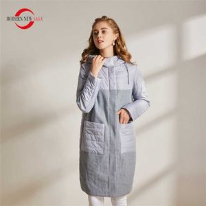 Modern saga outono mulheres casaco de algodão acolchoado jaqueta com capuz parkas longos casacos casuais casacos inverno senhoras 211018