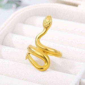 Stainless Steel 2022 New Trendy Korea Style Cobra Shape Ring Punk Hip-hop Women Men Unique INS Index Finger Jewelry G1125