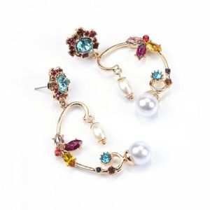 Wholesale beaded dangle earrings resale online - Trendy Earrings Gold Colorful Flower Style Crystal Rhinestone Glass Peal Beads Stud Dangle Fashion Jewelry