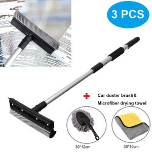 3 pcs janela de carro escova escova windshield limpador de raspador com alça longa destacável rodo de borracha e esponja mais limpa