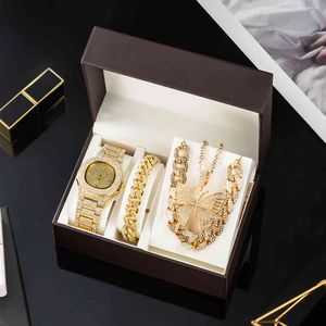 Jewelry Sets For Women großhandel-Designer Luxus Marke Uhren Set Gold Es Halsketten Armband Kubanische Kette Schmetterling Strasssteine Bling Schmuck Stücke Sets Geschenke für Frauen