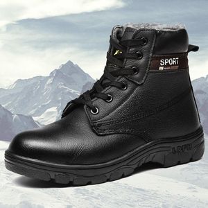 Outdoor-Arbeitsstiefel Winter warme Stahlkappe Sicherheitsschuhe Leder Schneestiefel Männer Anti Smashing Piercing q5un