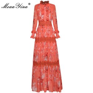 Designer de moda verão maxi vestido mulheres manga longa laço retalhos floral impressão vintage party 210524