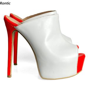 Rontic العلامة التجارية الجديدة المرأة منصة البغال الصنادل مثير الخنجر الكعوب زقزقة تو جميلة اللباس الأبيض أحذية السيدات لنا حجم 5-20