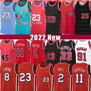 Jerseys de basquete Lonzo Ball DeMar DeRozan Derrick Rose Mens camisas 23 Zach Lavine Scottie Pippen Dennis Rodman 75º Aniversário Cidade Jersey 2 11 1 8 33 91