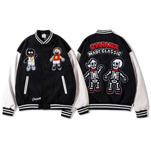 Mäns Jackor Hip Hop Varsity Jacket Mens Vintage Cartoon Cross Broderi Färg Block College HaraJuku Fashion Baseball Coats Unisex