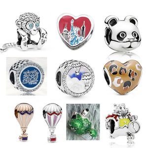 Memnon Jewelry Sterling Silver Hot Air Balloon Trip Charms Spotted Heart Charm Sparkling Monkey Beads Bear Head Bead Fit Pandora Style Bracelets Diy