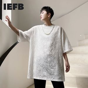 IEFB Summer Metal Pendant Jacquard Fabric Pattern Loose Mäns Kortärmad T-shirt Svart Vit Kausal Tee Toppar Man 9Y7031 210524