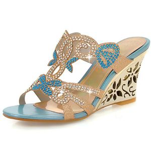 Sandálias de cunha verão para mulheres saltos altos luxo strass diamante 2021 elegante festa noite senhoras sapatos