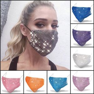 Bling Bling Diamond Face Mask Moda Tendência Noturna Bar Bar Rhinestones Máscaras Lavável Reutilizável