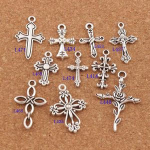 100pcs/lot Cross Jesus Lobster Claw Clasp Charm Beads Tibetan Silver Floating Fit Bracelet Jewelry Findings Components CM28