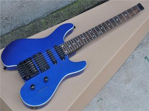 Metallic Blue Headless E-Gitarre mit 24 Bünden, Floyd Rose, Palisandergriffbrett und SSH-Tonabnehmern, kann individuell angepasst werden