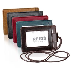 Wallets RFID Cowhide Leather Badge Work Card Exhibition Cover Children s Bus Access Bag Workers Business Cardholder