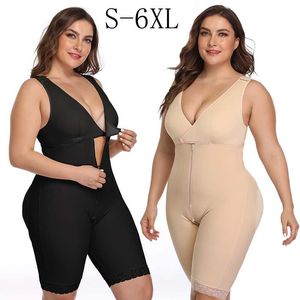 Women's Shapers Women Shaper Bodysuit Body Slimming 6XL Post Postpartum Full Tummy Control Crotch Open Lace Zipper Adjust