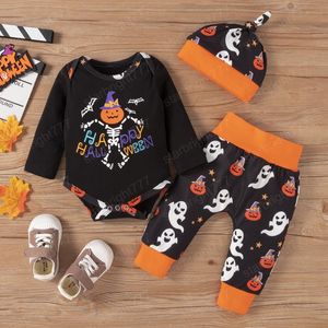 女の子の男の子服セットハロウィーンゴーストパーカー+パンツ+帽子コスプレ柔らかい子供服3個セット3-24ヶ月