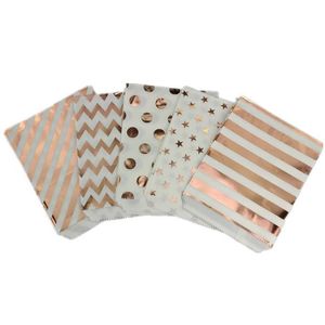 2021 new 100pcs 5 x 7 Inch Kraft Paper Bags Foil Rose Gold Colorful Orange Teal Black Pink Polka Dots Stripes Chevron Candy Buffet Bag