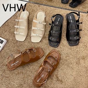 Women Sandals 2021 Summer Rome Style Gladiator Metal Buckle Flats Narrow Band Bohemia Vintage Casual Female Leather SandalsVHF36
