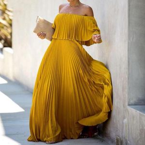 Casual Dresses Fashion Lady Pleated Long Party Dress Spring Summer Sexy Strapless Maxi Elegant Ruffle Off Shoulder Women Chiffon