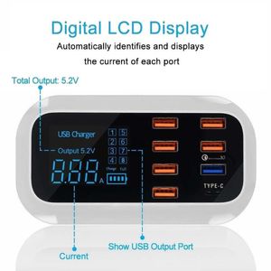 Universal Fast Charger 8 Ports Quick Charge 3.0 LED Display USB Charger for Android Tablet Samsung Xiaomi Huawei Phone