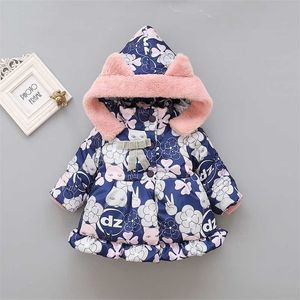 Kids Baby Girls Jackets Clothing Hooded Coats Winter Toddler Warm Cartoon Printed Jacket Outerwear 2-5Y 211204