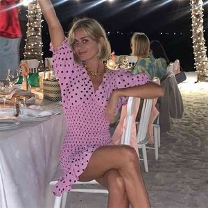 ビンテージボディコンビーチドレスVネックポリカドット夏の女性フリルショートミニ弾性チューブ包帯vestidos