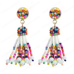 Bohemian Handmade Colorful Acrylic Resin Beads Tassel Earring for Women Fashion Beaded Statement Dangle Earrings Jewelry