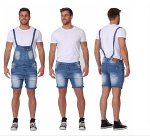 Retro Slim Denim BIB Spodnie męskie Stretch Sling Plus Rozmiary S-XXL Krótkie kombinezony Blue Men Dżinsy