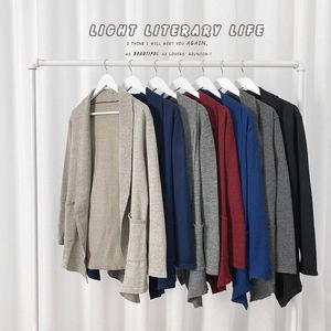 Sólidos Suéters Homens Outono Inverno Casual Estilo Japonês Malha Cardigan Mens Oversized Big Pocket Loose Casaco Quente Casaco 3XL 210524