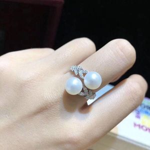 Кластерные кольца Качество Мода Регулируемое бесплатное кольцо Micro Pave Premium Zircon Crystal Pearl Серебряная Свадьба Роскошные Ювелирные Изделия для Женщин