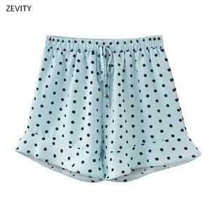 Kvinnor Mode Polka Dot Skriv ut Ruffles Shorts Ladies Elastisk Midja Bow Bundet Casual Shorts Pantalone Cortos P825 210420