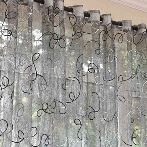 XTMYI Modern Grey Stripe Embroidery Tulle for the Living Room Sheer Curtain Bedroom Kitchen Voile Drapes Window Custom