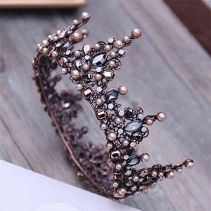 Vintage Baroque Tiara Geometric Beads Tiaras Crowns Hairband Royal Queen Headband for Women Christmas Party Hair Jewelry 210707