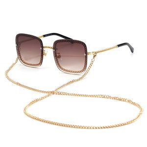 Luxury Brand Designer Square Sunglasses for Women Mens High Quality Metal Frame Rimless Shades Gradient Lens Oculos De Sol Femi