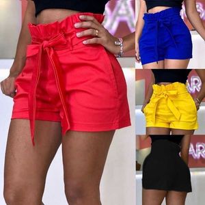 Lösa Casual Shorts Kvinnors Hög Midja Shorts Ren Färg Kvinnor Sommar Lacp Up Shorts L Girl StreetWeararge Size 210611