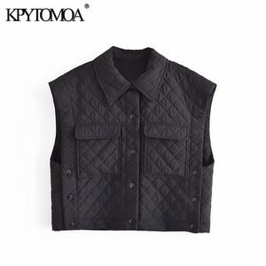 KPYTOMOA Women Fashion With Pockets Loose Thin Padded Waistcoat Vintage Sleeveless Side Buttons Female Outerwear Chic Veste 211006