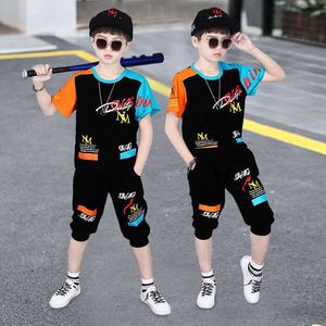 4-14 år sommarpojke kläder set mode casual aktiv t-shirt + byxa barn barn tonåring 210615