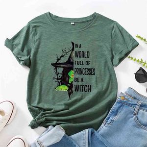 JCGO Moda Lato T Shirt Kobiety Plus Size 5XL Bawełna Halloween Witch Drukuj Kobiet Krótki Rękaw Tshirts Casual Lady Tops Tee 210623