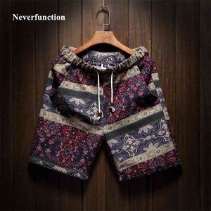 Summer Fashion Brand Men Linen printed Hawaiian Beach Short Hip hop Comfortable Bermuda Casual shorts size M- 4XL 5XL 210712