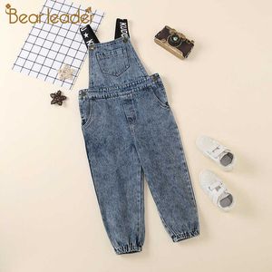 Bear Leader Kids Girls Fashion Overalls Summer Toddler Baby Denim Pants Boys Letter Stap Overalls Children Cool Clothes 2-6Y 210708