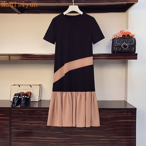 Hit Summer Fashion Dress For Women Korean Casual Style Short Sleeve Cotton Patchwork Loose Pleated Ruffle Dresses 210428